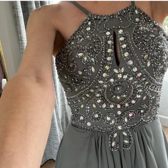 metallic silver formal dress Cocomelody A-Line Long Prom Dress Metallic Formal Dress CS0654, Orange main image 1